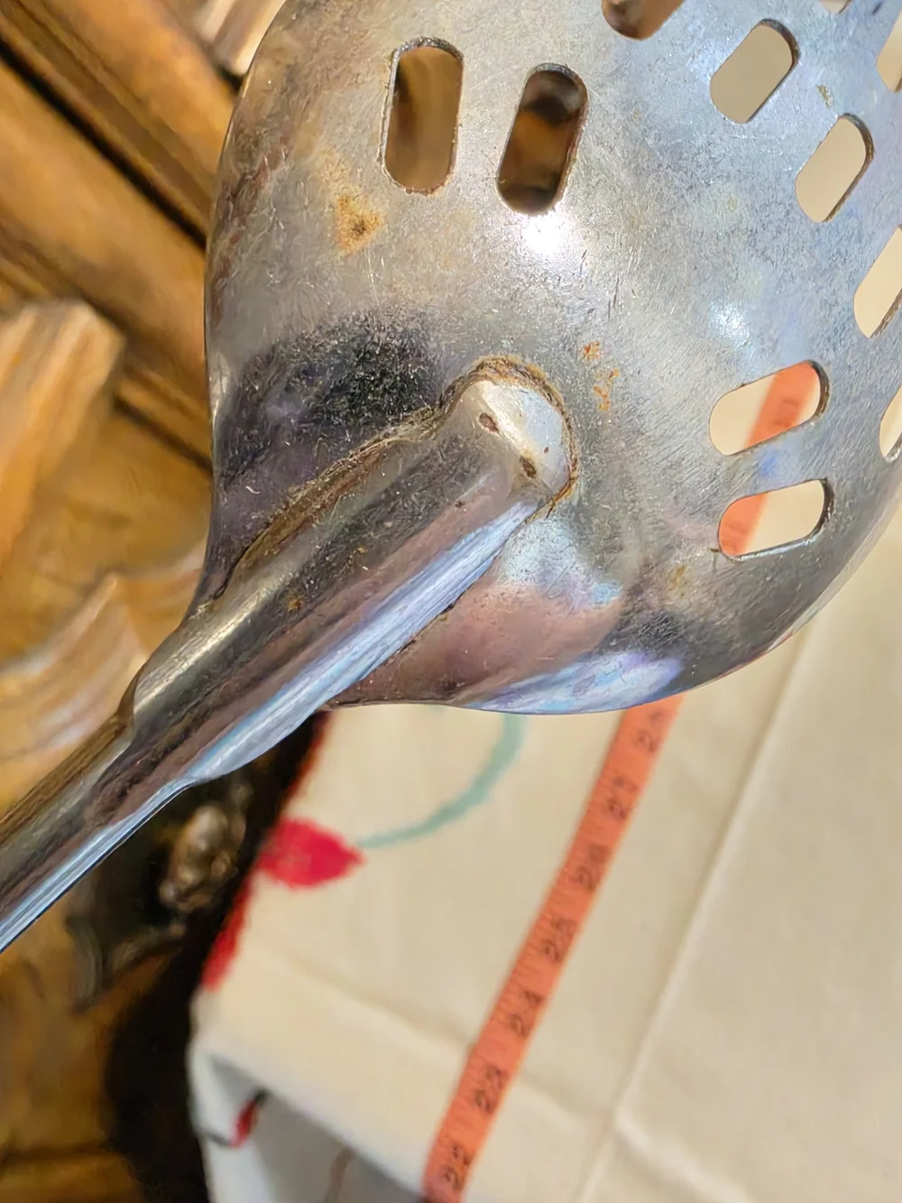 Vintage Avocado Green Slotted Serving Spoon - Stainless Steel Kitchen Utensil